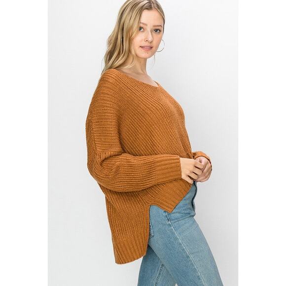 Tabby V Neck Sweater- Rust - Picture 1 of 3